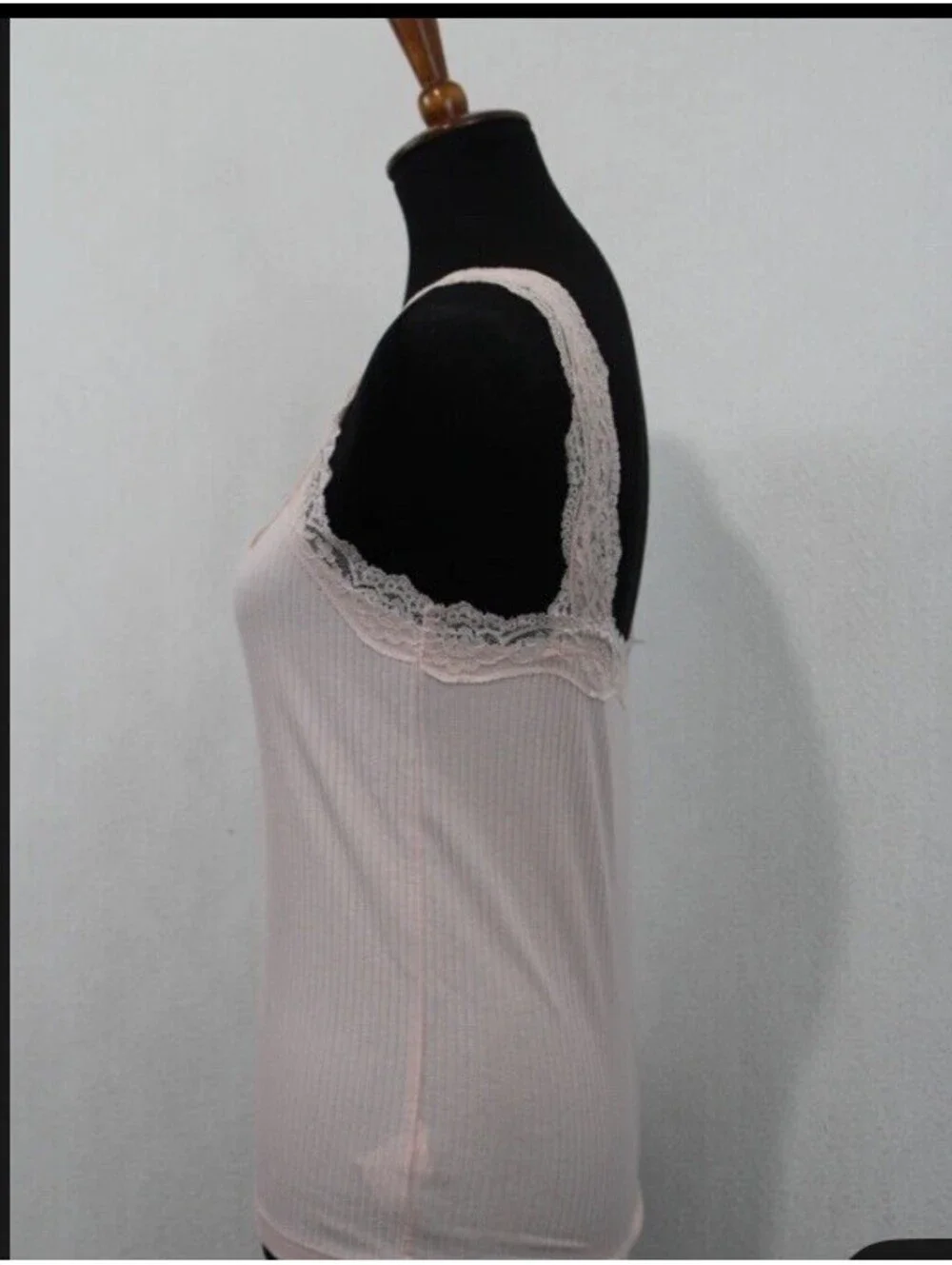 J Crew M Blush Pink Rib Knit Sleeveless Camisole Top Wide Lace Straps & Collar